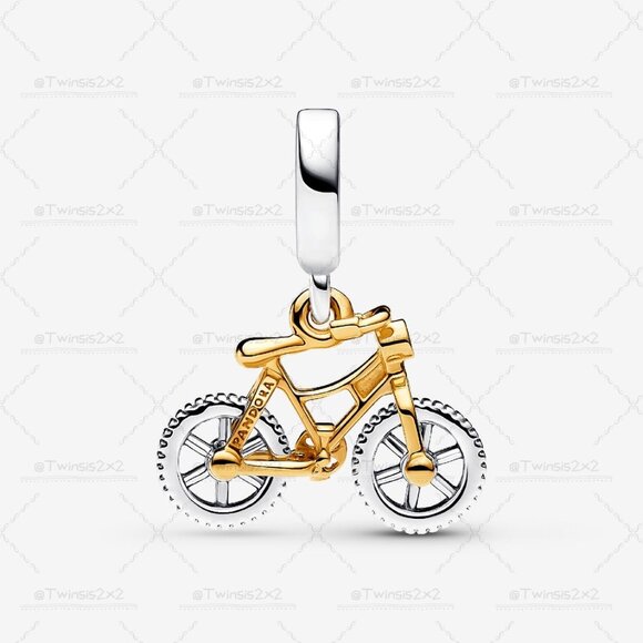 Pandora Two-tone Spinning Wheels Bicycle Dangle Charm - Picture 3 of 6